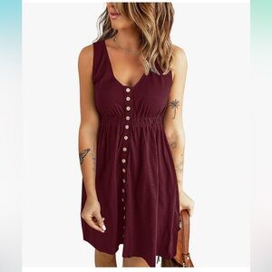 Sleeveless Burgundy Button-Front Dress